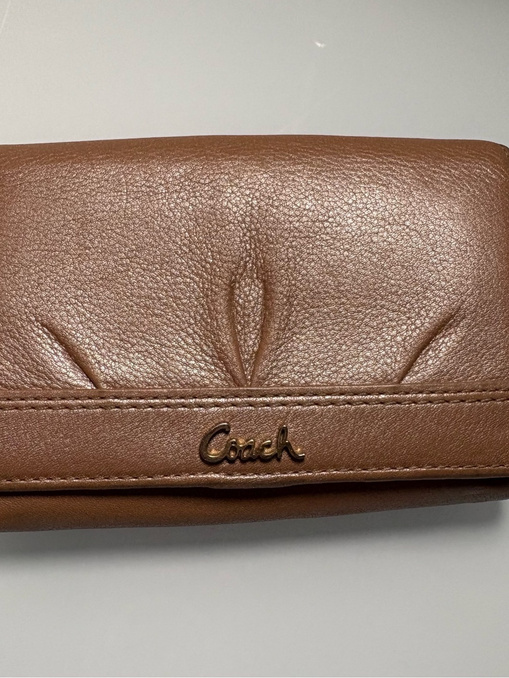 Coach Tan Pebbled Leather Continental Wallet